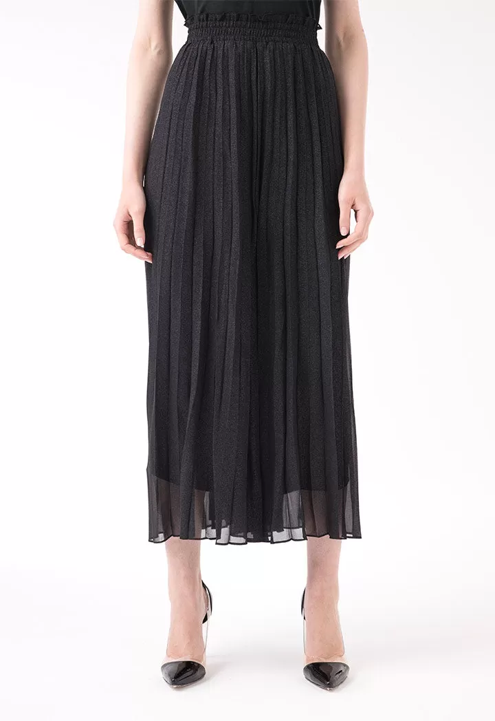 Black Pleated Shiny Culottes