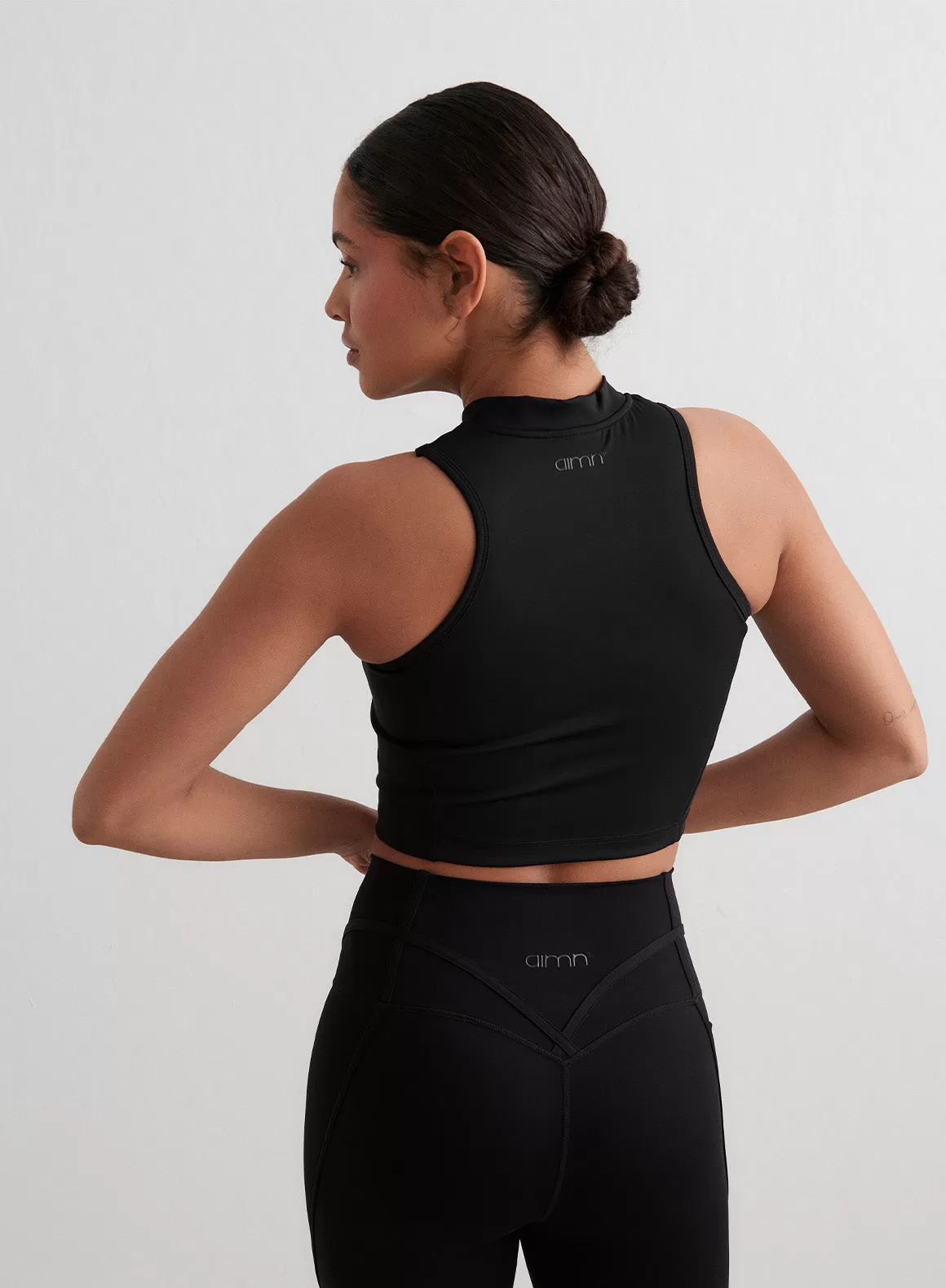 Black Sculpting Racer Front Zip Top