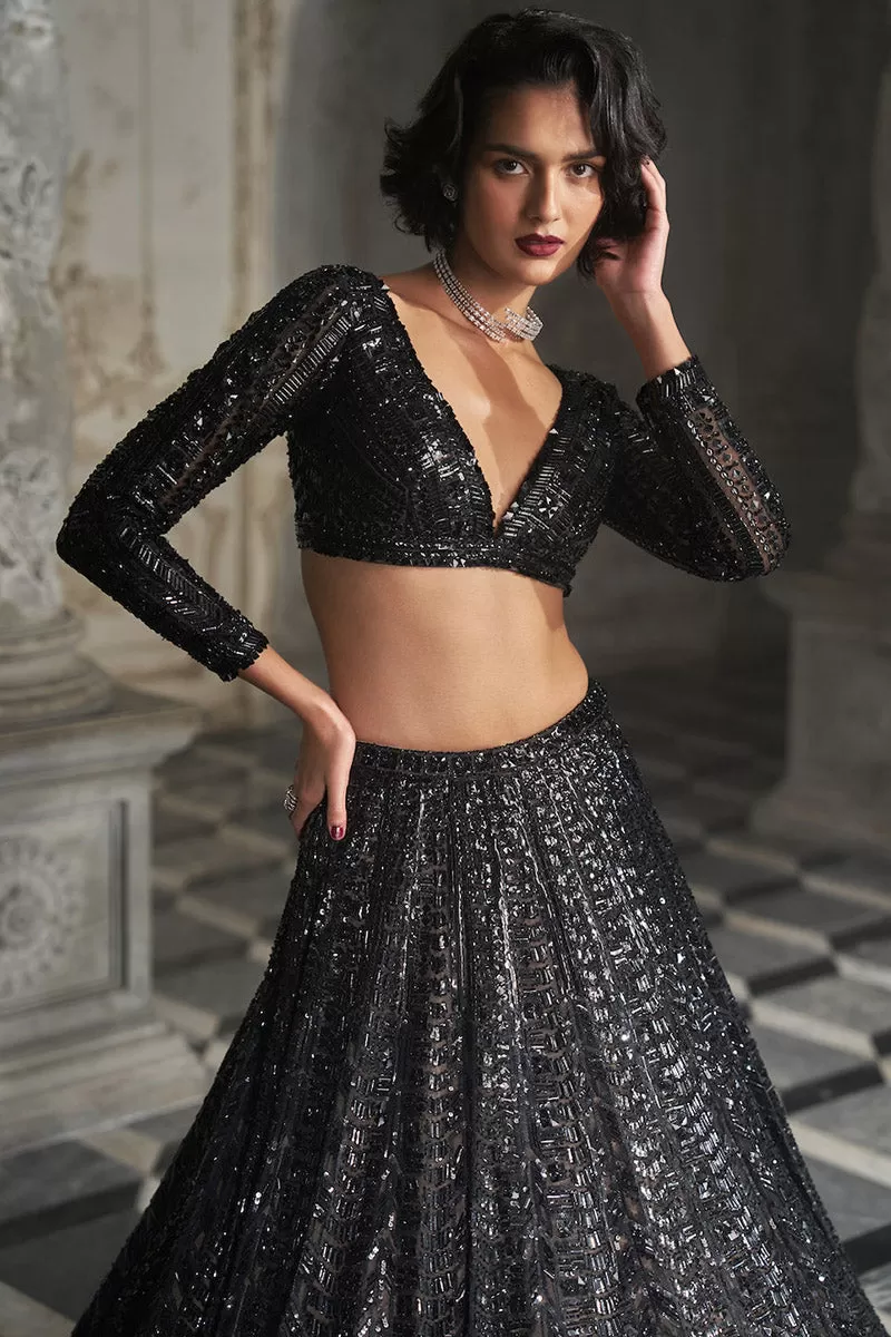 Black Sequin Lehenga Set