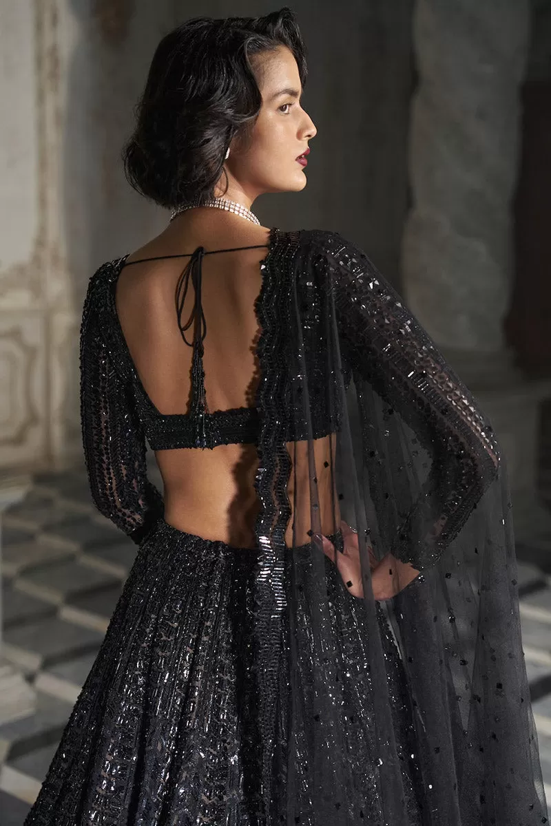 Black Sequin Lehenga Set