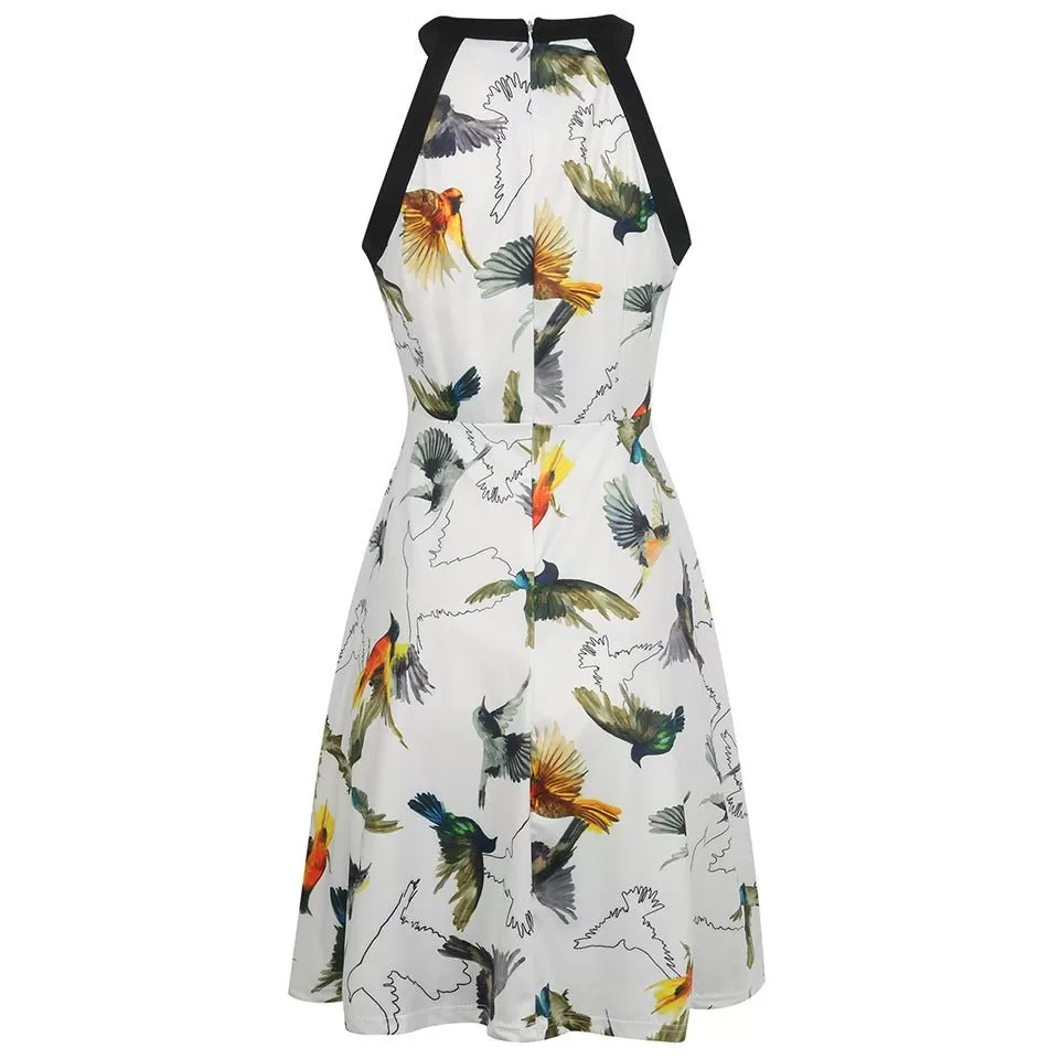 Black-Trim All-Over Print Sleeveless Dress