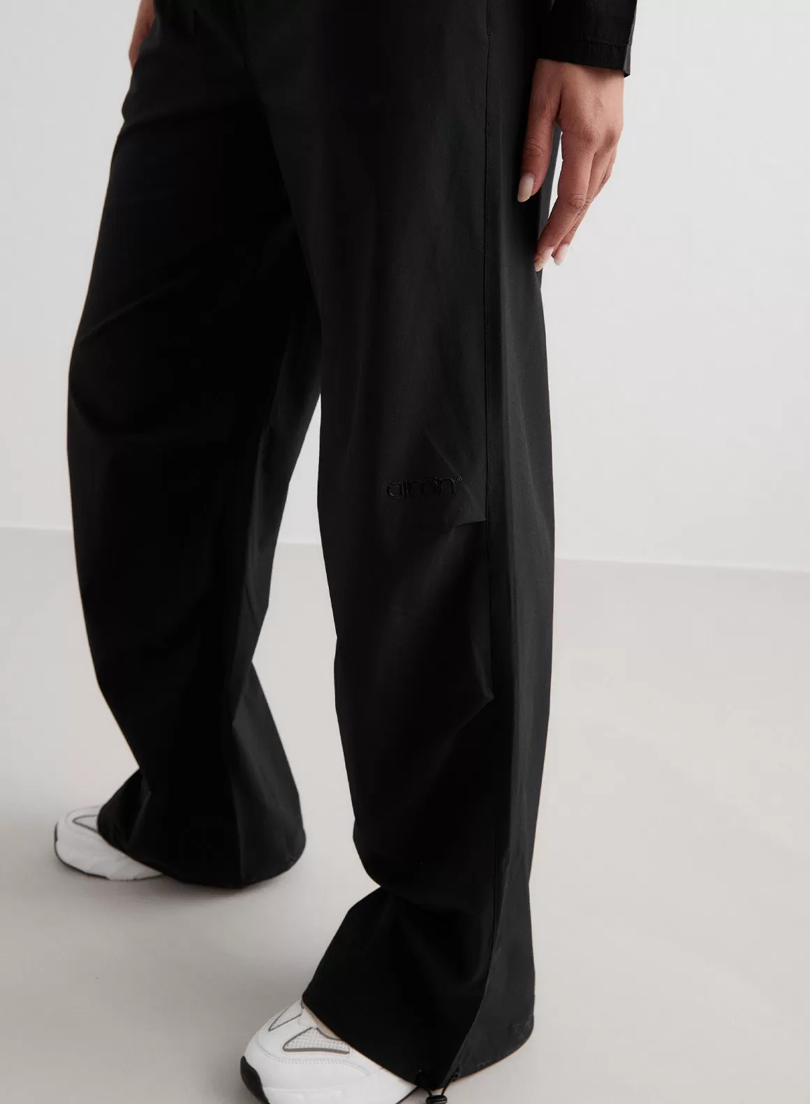 Black Windbreaker Plain Parachute Pants