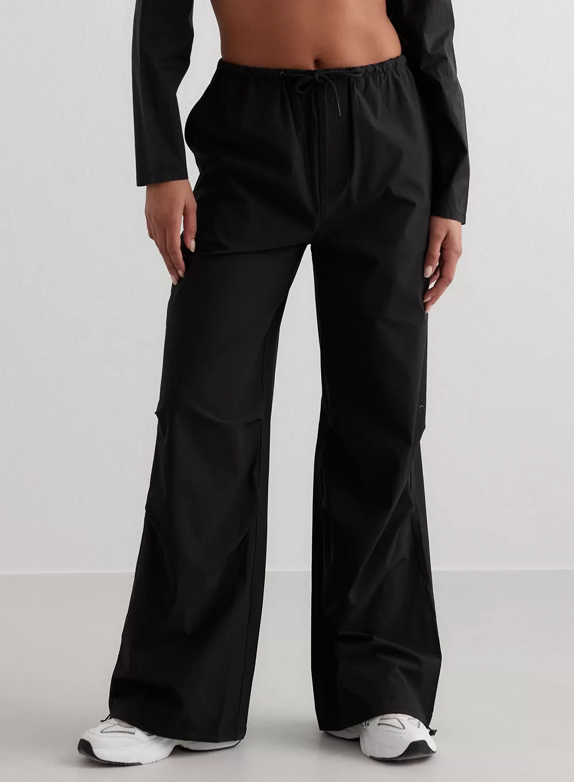 Black Windbreaker Plain Parachute Pants