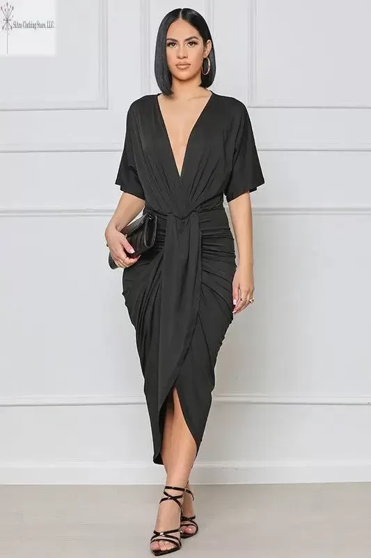 Black Wrap Sleeveless Midi Dress