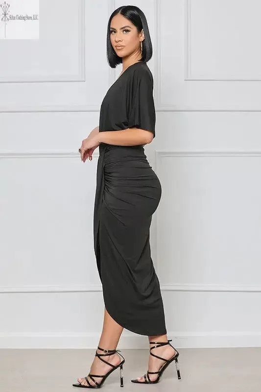 Black Wrap Sleeveless Midi Dress