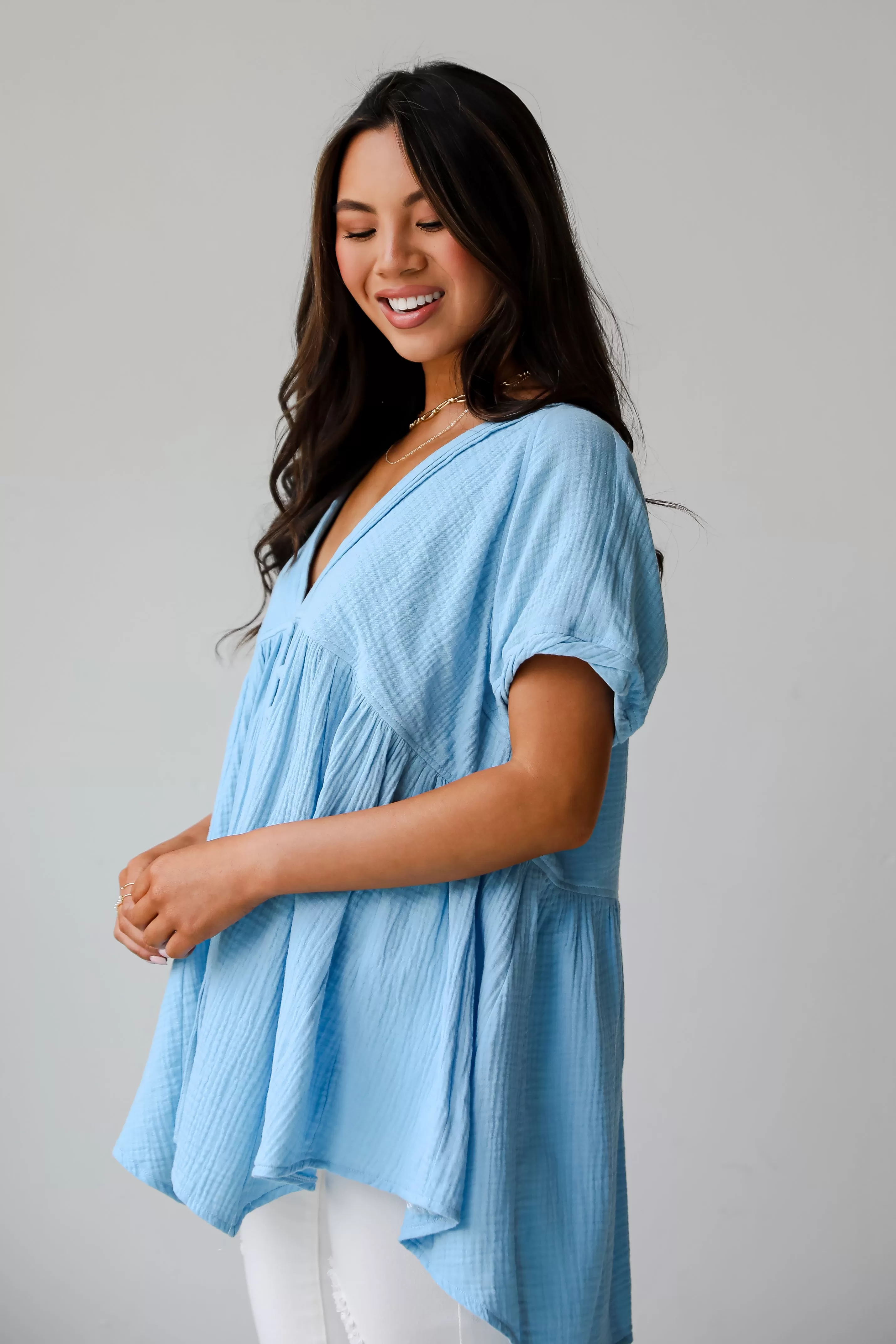 Blissful Icon Light Blue Linen Blouse