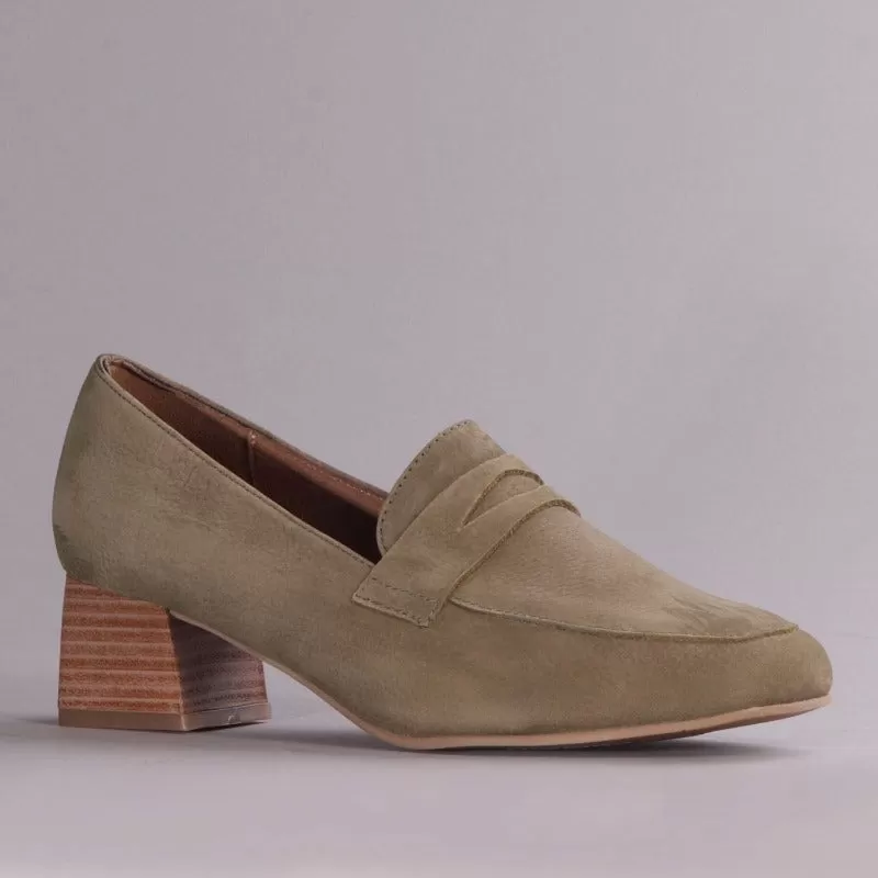 Block Heel Loafer in Forest - 12477