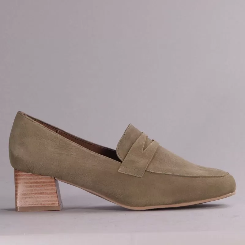 Block Heel Loafer in Forest - 12477