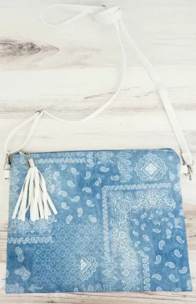 Blue Bandana Paisley Tassel Western Crossbody Purse