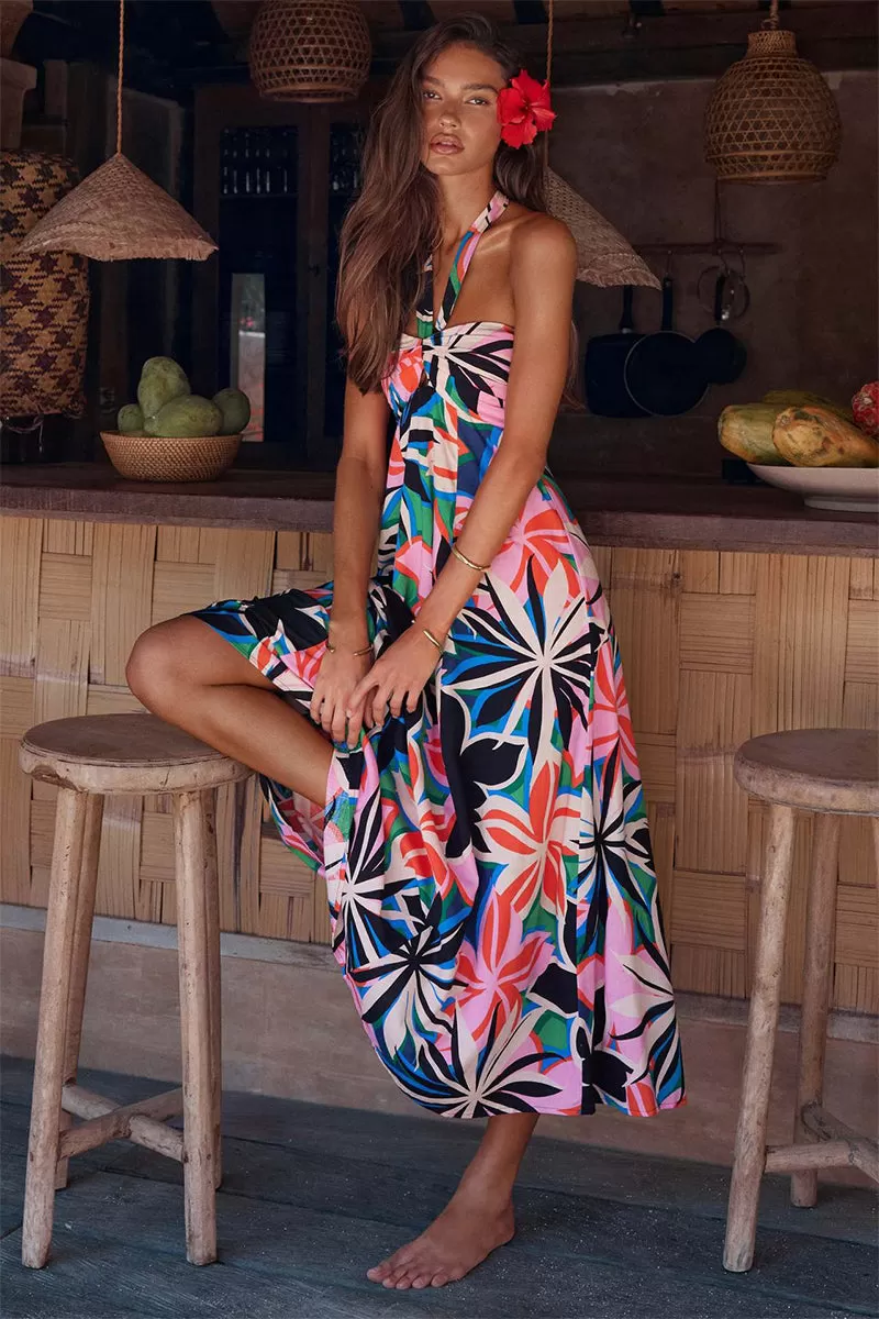 Bohemian Print Halter Neck Maxi Dress