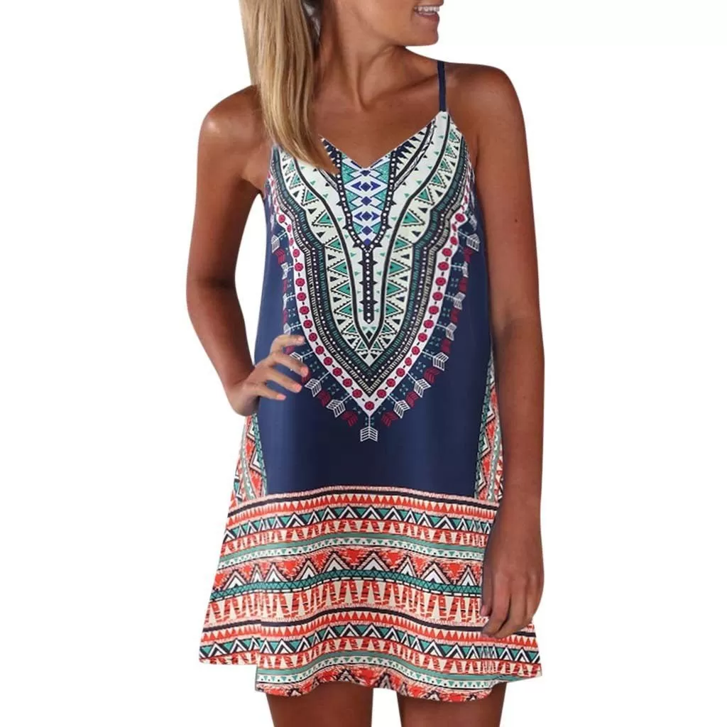 Boho Chic Colorful Pattered Short Summer Dress