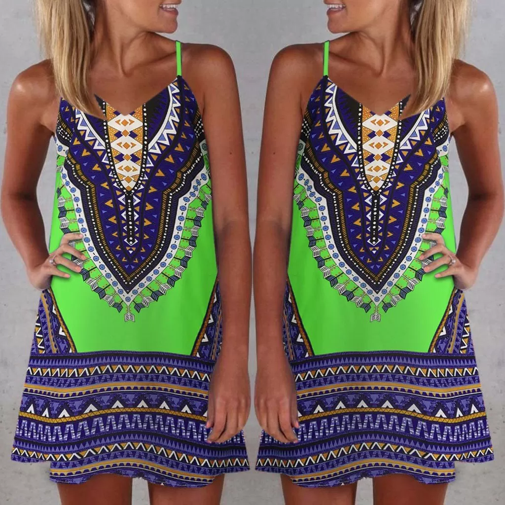 Boho Chic Colorful Pattered Short Summer Dress