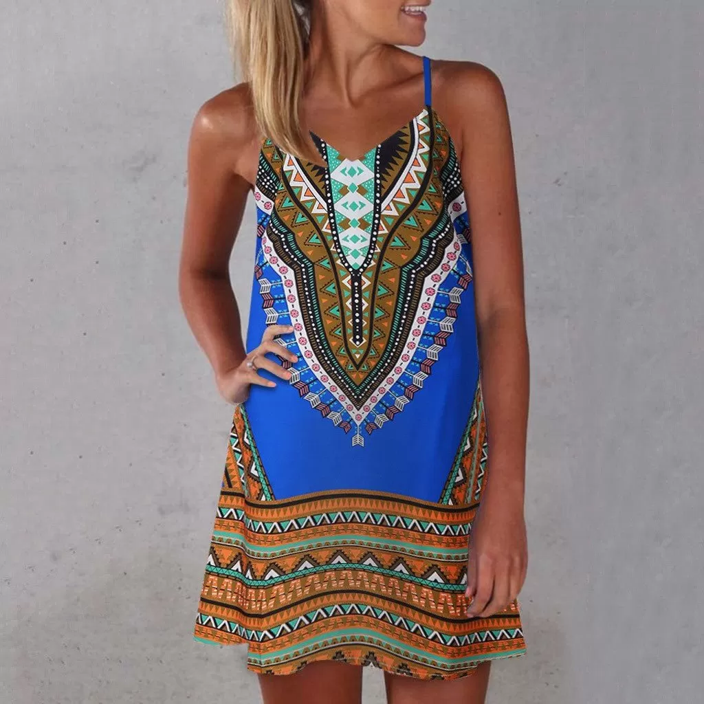 Boho Chic Colorful Pattered Short Summer Dress