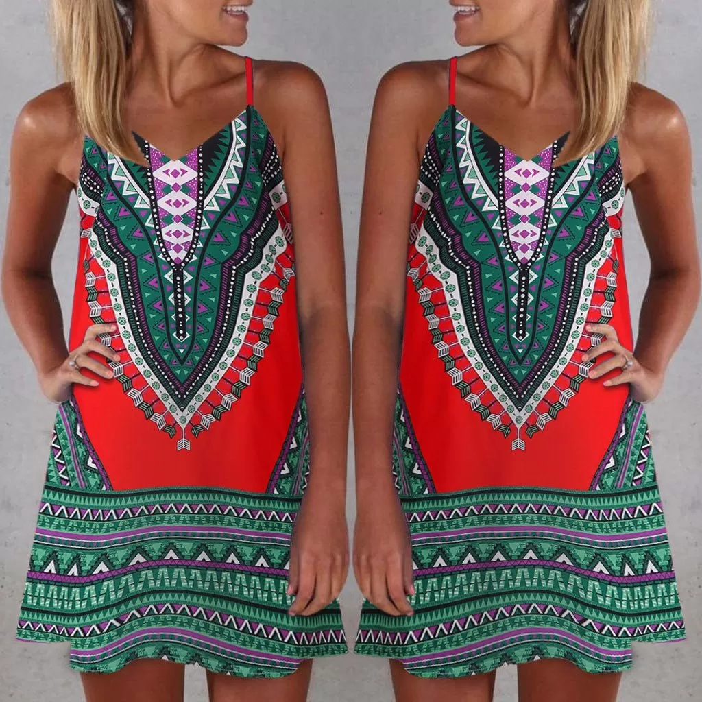 Boho Chic Colorful Pattered Short Summer Dress