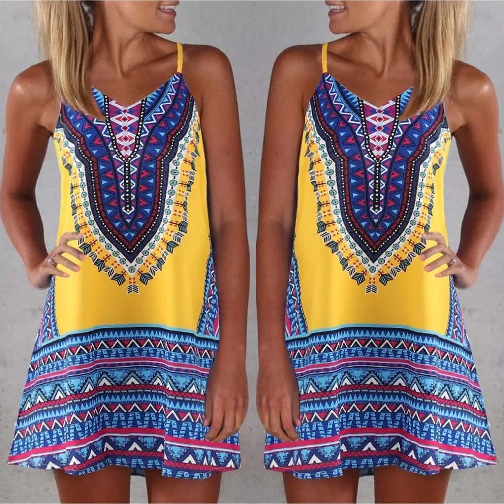 Boho Chic Colorful Pattered Short Summer Dress