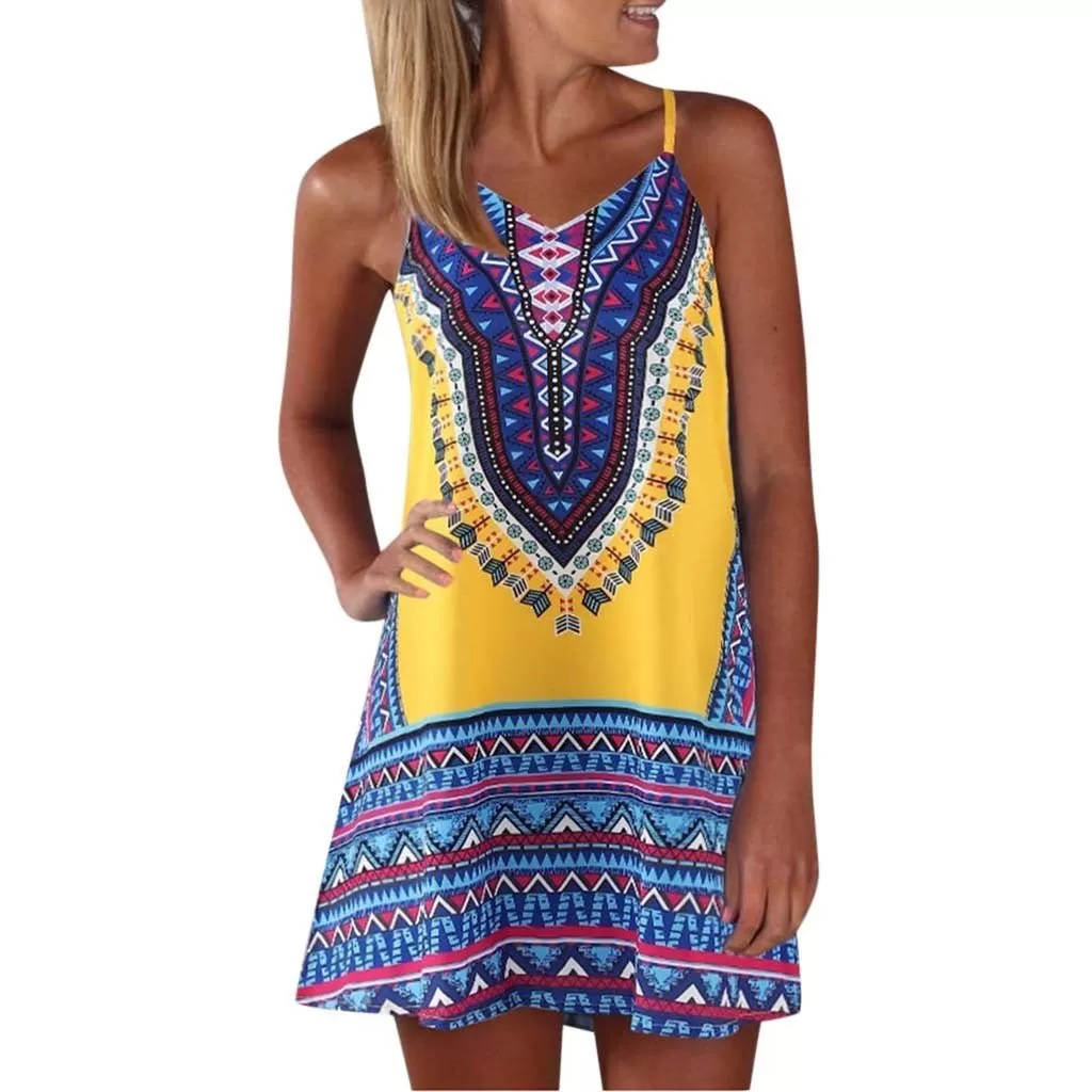 Boho Chic Colorful Pattered Short Summer Dress