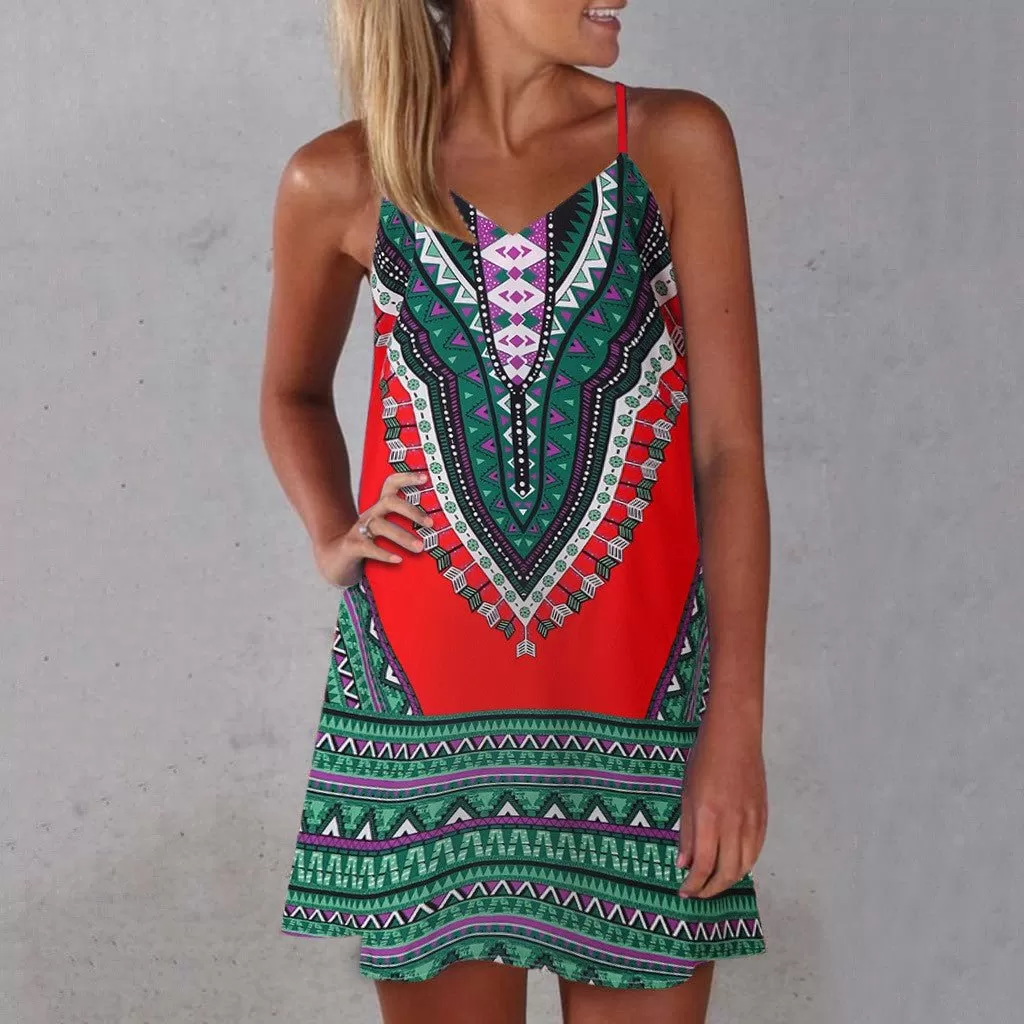 Boho Chic Colorful Pattered Short Summer Dress