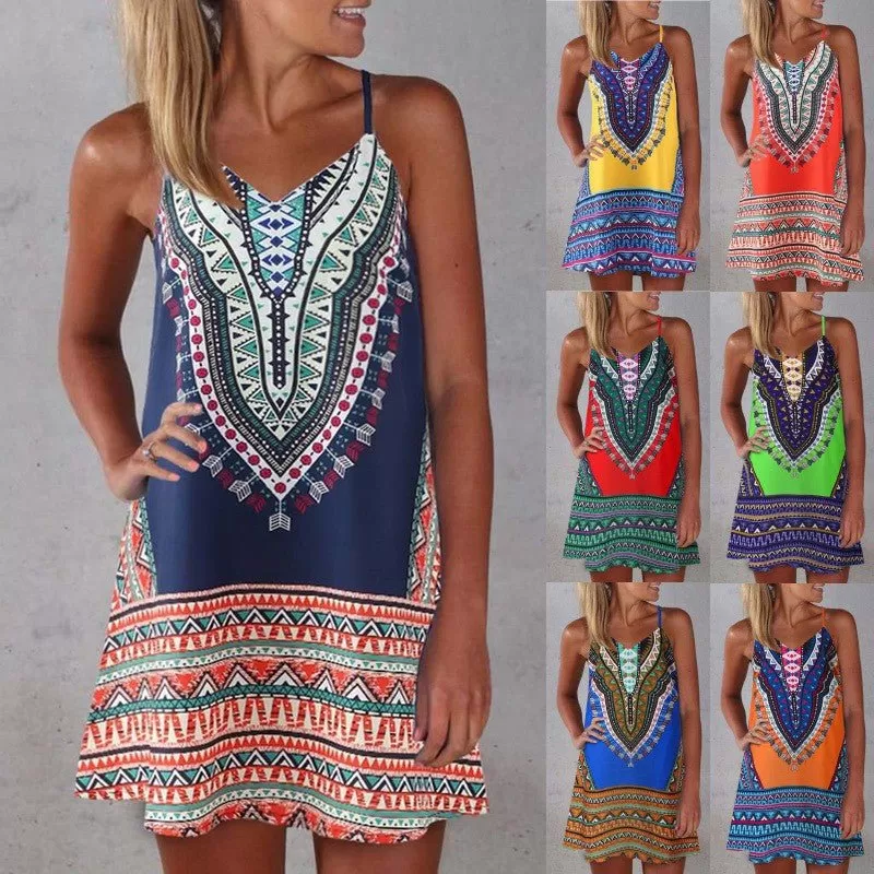 Boho Chic Colorful Pattered Short Summer Dress