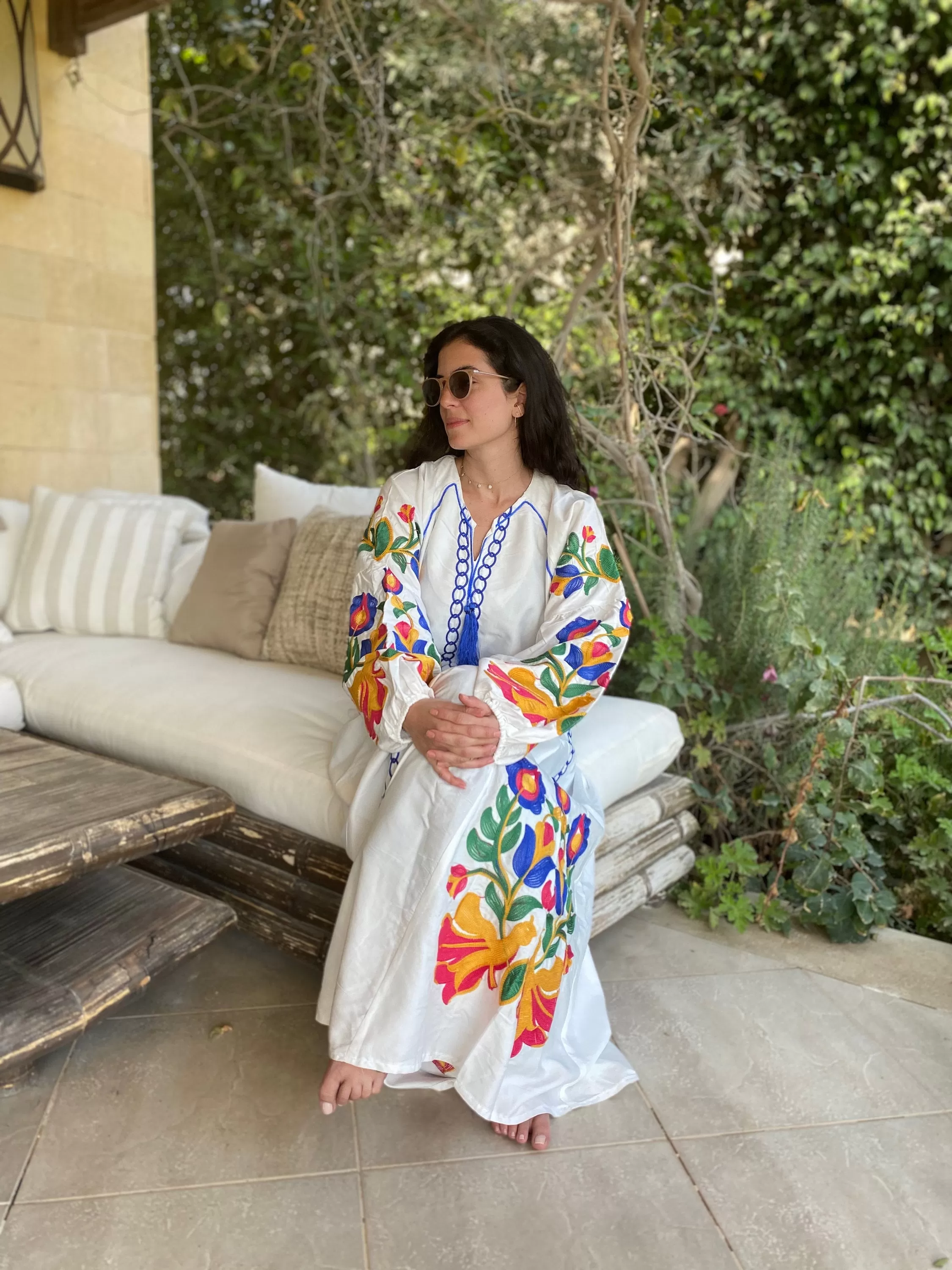 Boho white summer Kaftan, Long sleeve cotton Kaftan dress, Colorful embroidered Kaftan dress, kaftan maxi dress, Caftans for women, Caftans