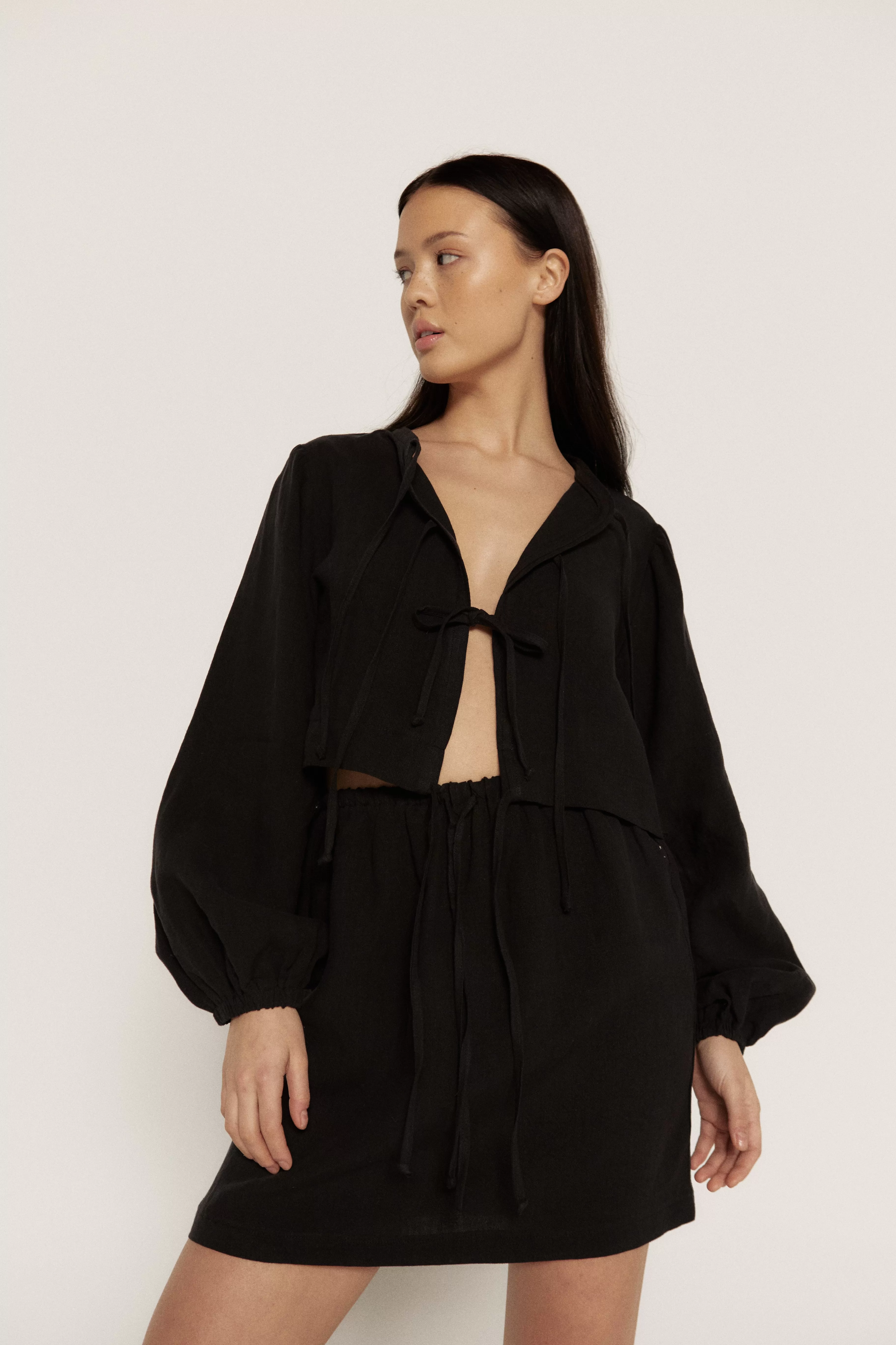 Bohème - Tie Top - Black Linen