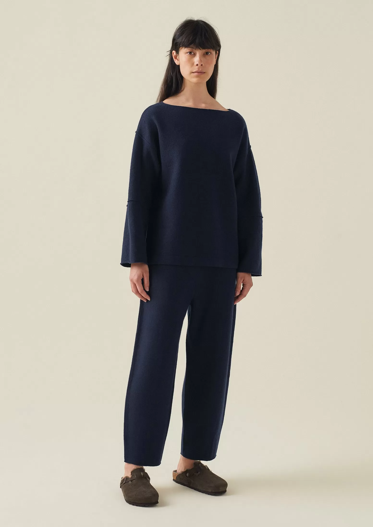 Boiled Wool Pull On Pants | Navy