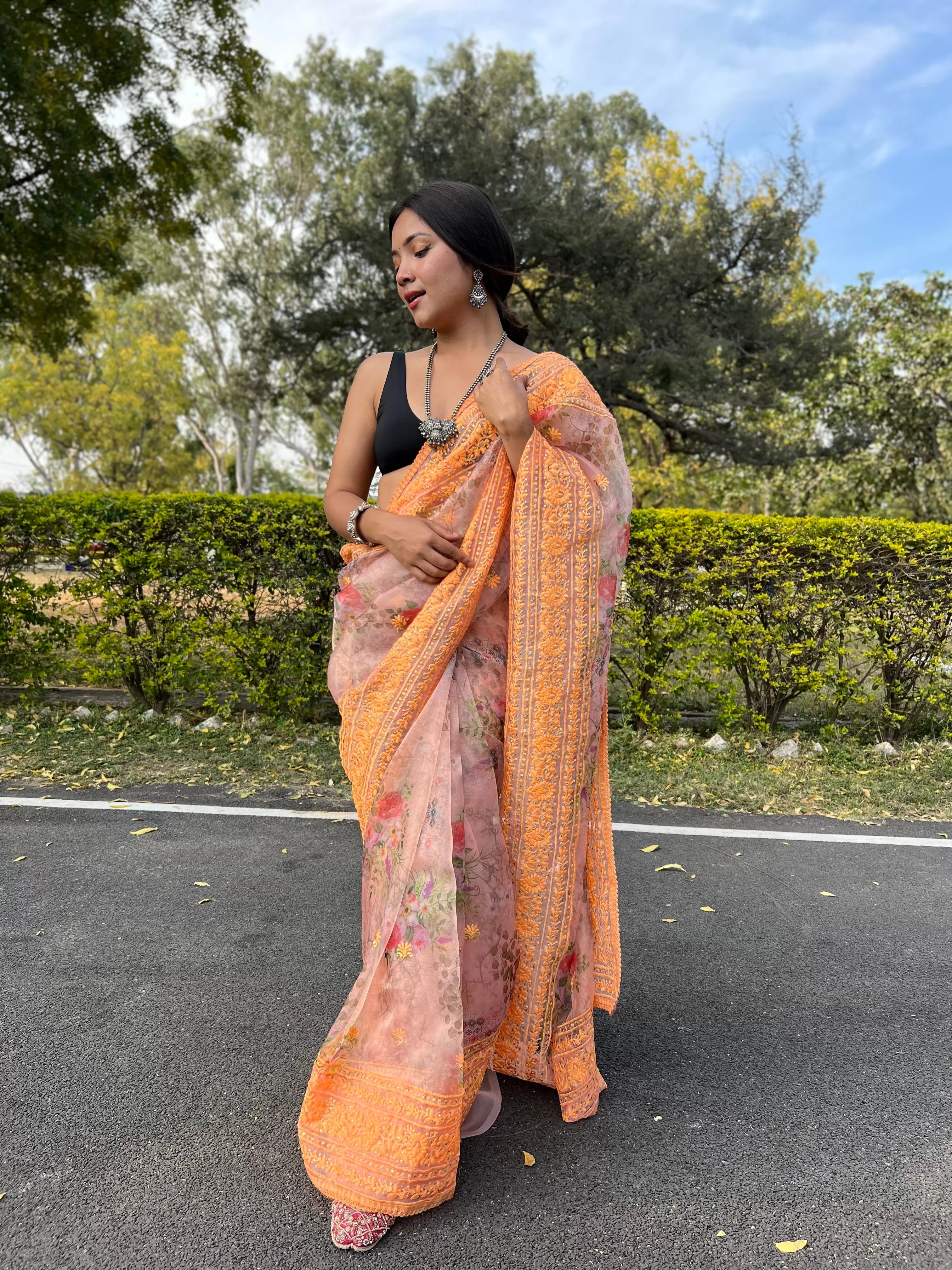 Boutique Style Saree In Peach