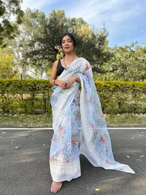 Boutique Style Saree In White