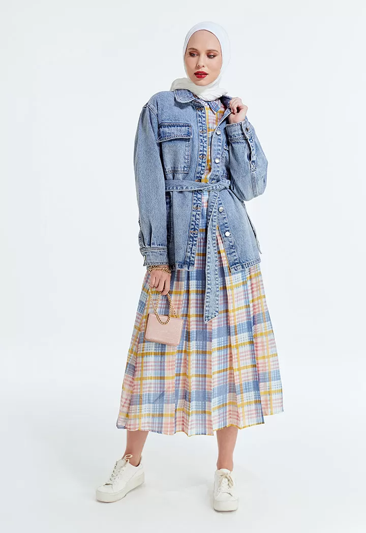 Box Pleated Checkered Skirt