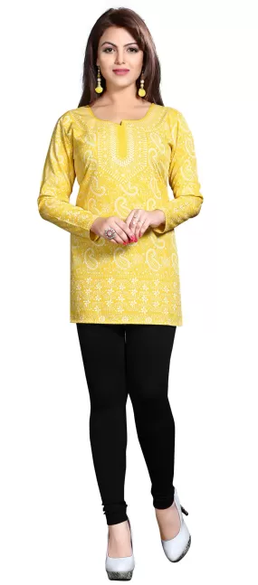 Bright Yellow Indian Kurta for Women – Stylish Short Kurti