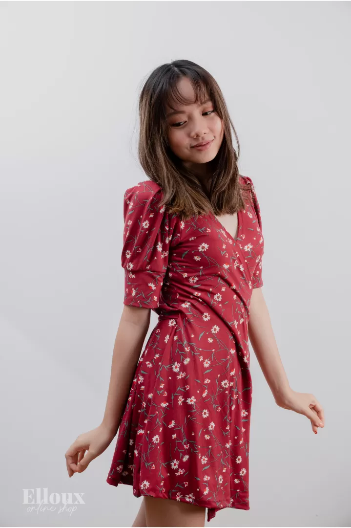 Burgundy Floral Sexy Wrap Dress