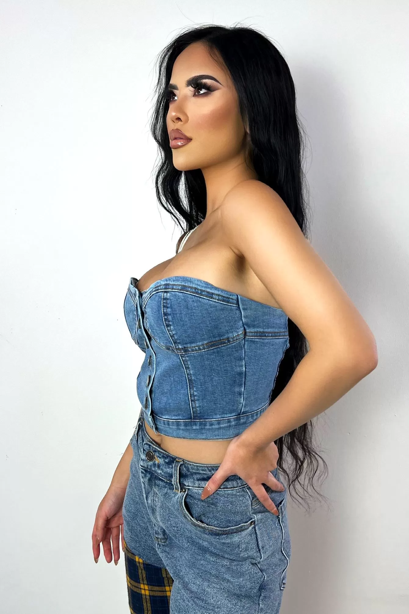 Bust Down Denim Bustier Tube Top