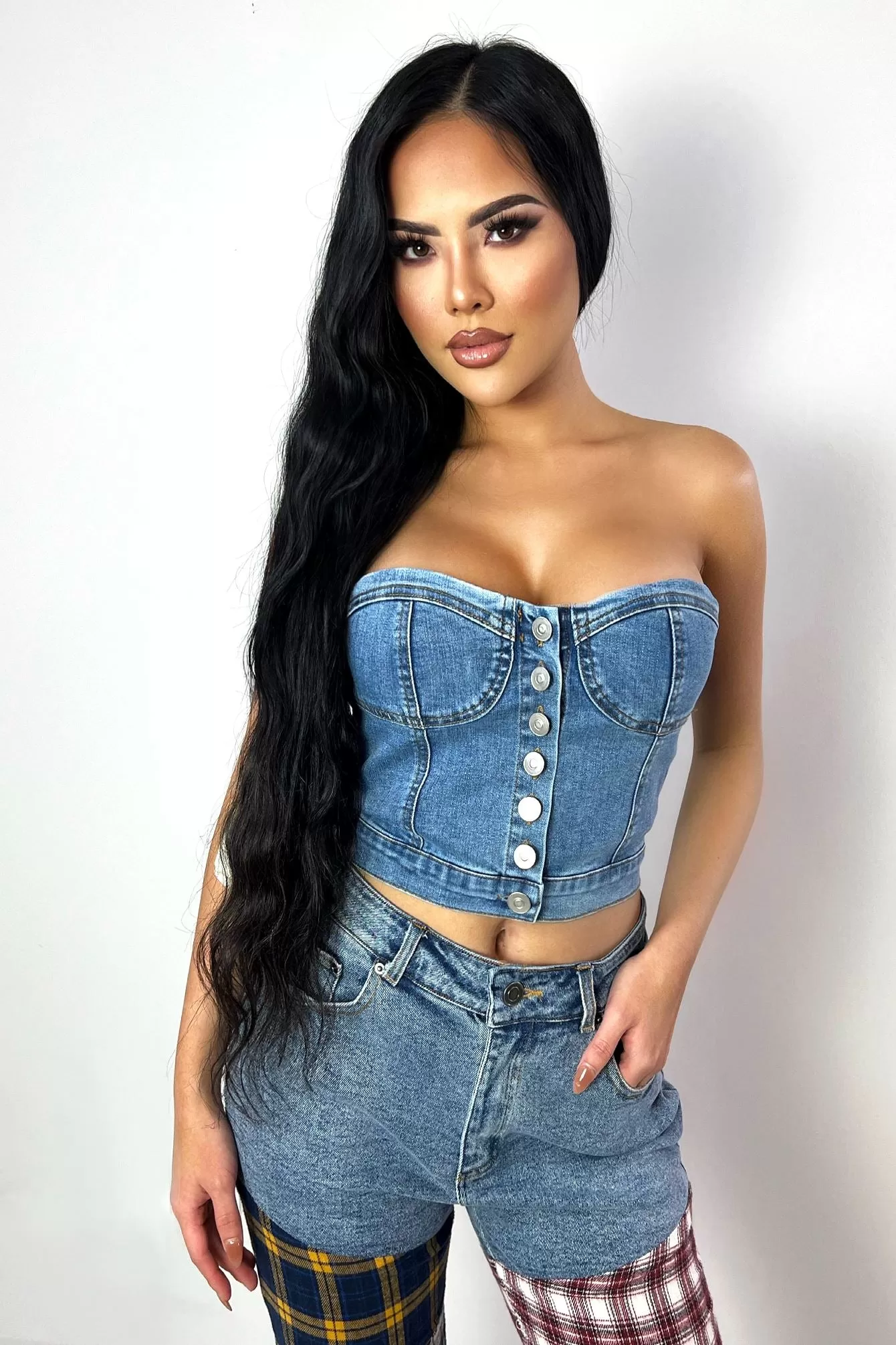 Bust Down Denim Bustier Tube Top