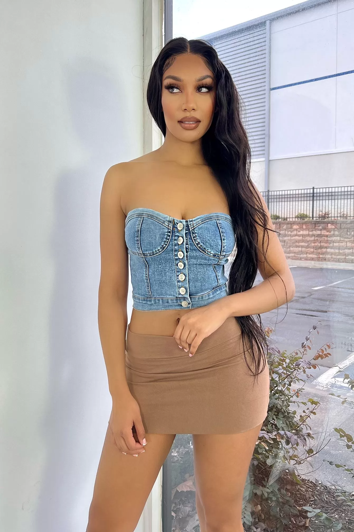 Bust Down Denim Bustier Tube Top