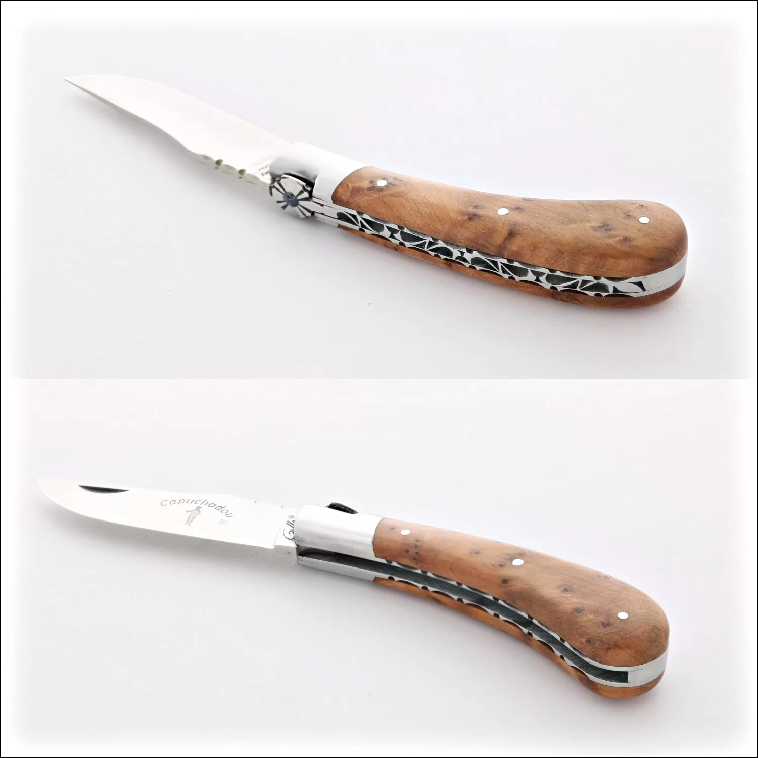 Capuchadou 10 cm Guilloche Folding Knife Thuya Handle