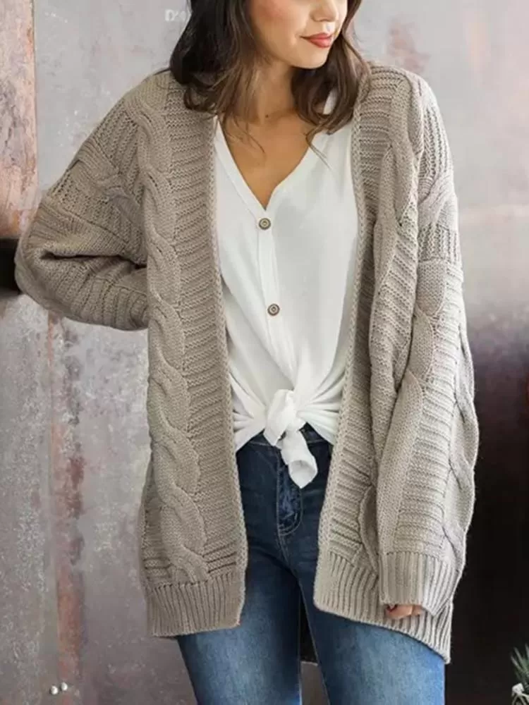 Cardigan Longue Tricot Épais Couleur Unie