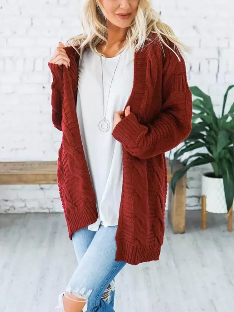 Cardigan Longue Tricot Épais Couleur Unie