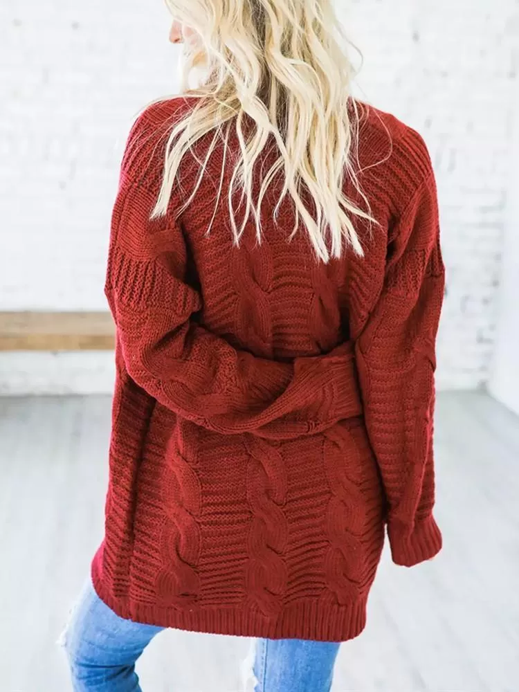 Cardigan Longue Tricot Épais Couleur Unie