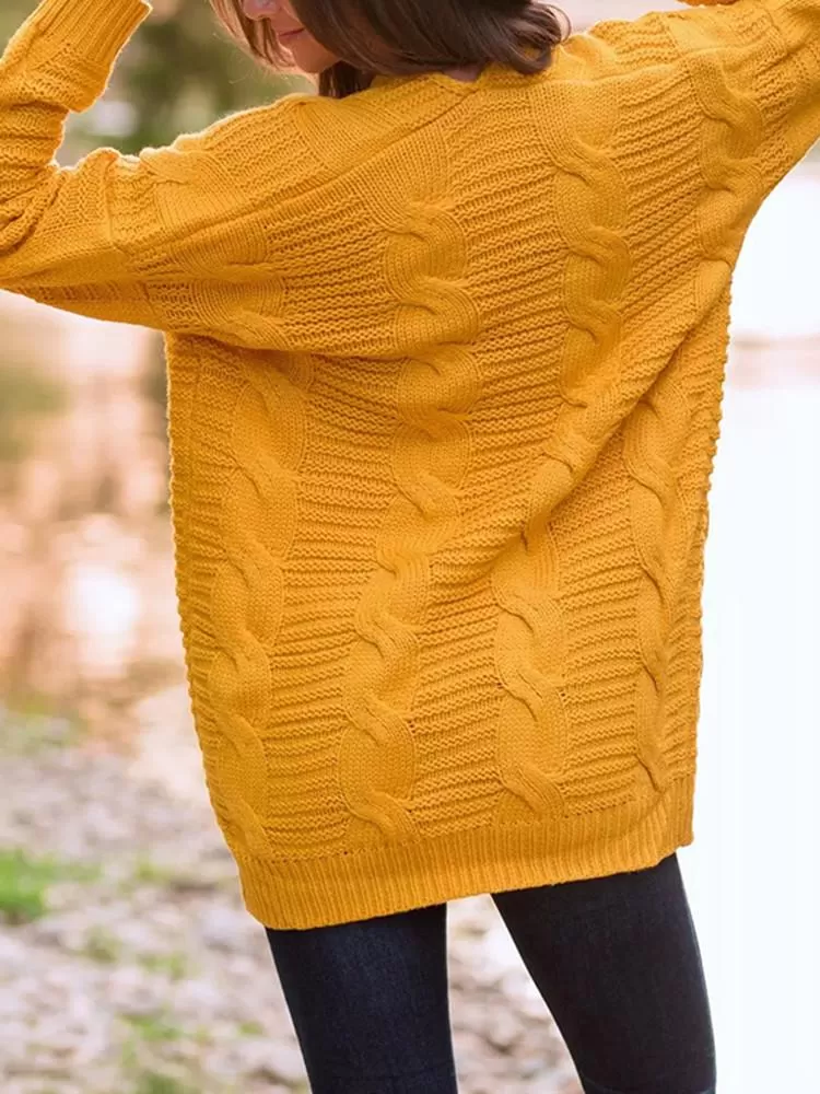 Cardigan Longue Tricot Épais Couleur Unie