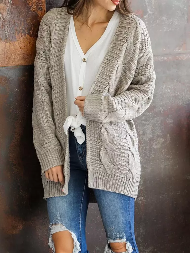 Cardigan Longue Tricot Épais Couleur Unie