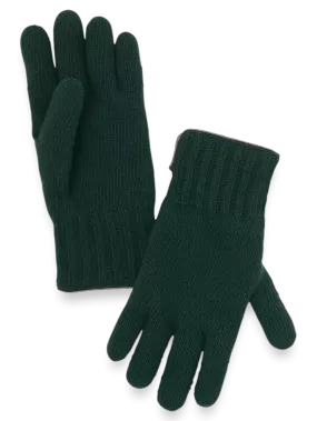 Cashmere Lined Knit Gloves - Green