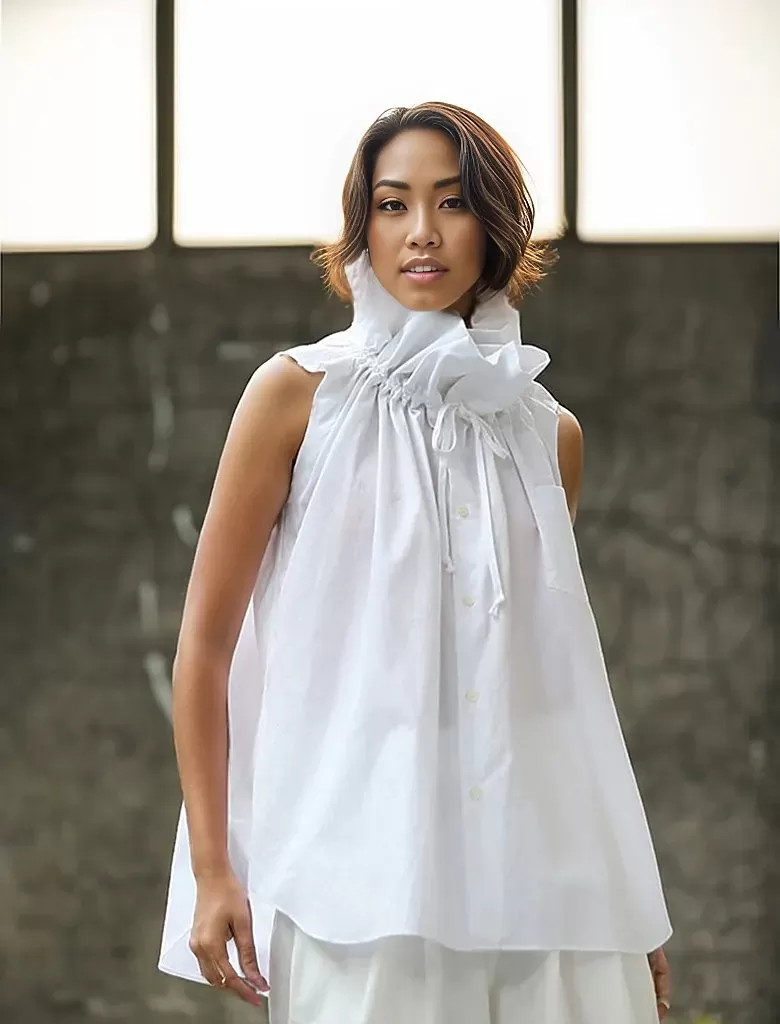 Casual Minimal Goth Ruffled Design White Blouse