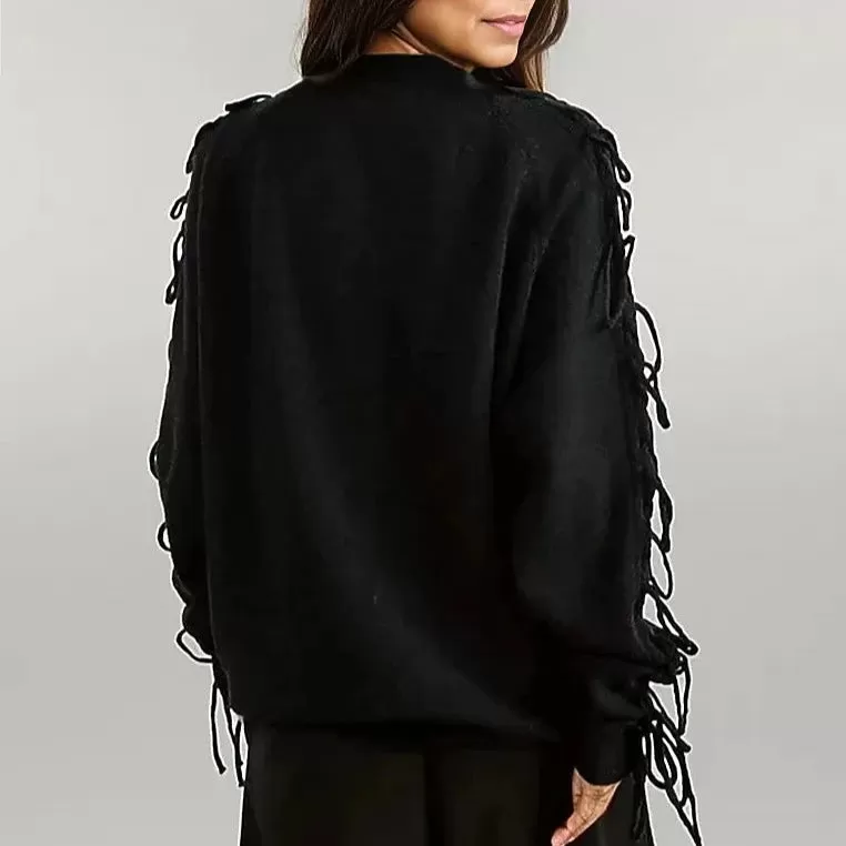 Casual Minimal Goth Tassel Design Pullover