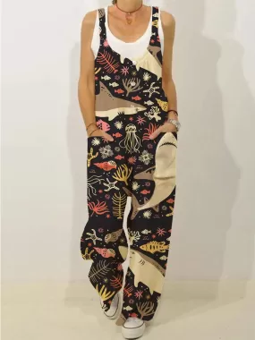 Casual shark printed pockets Jumpsuit