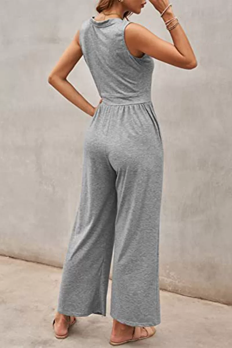 Casual Simplicity Solid Solid Color O Neck Loose Jumpsuits(5 Colors)