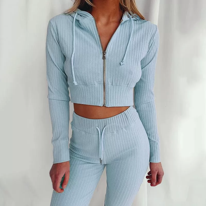 Casual Two Piece Cropped Top and Pants Set