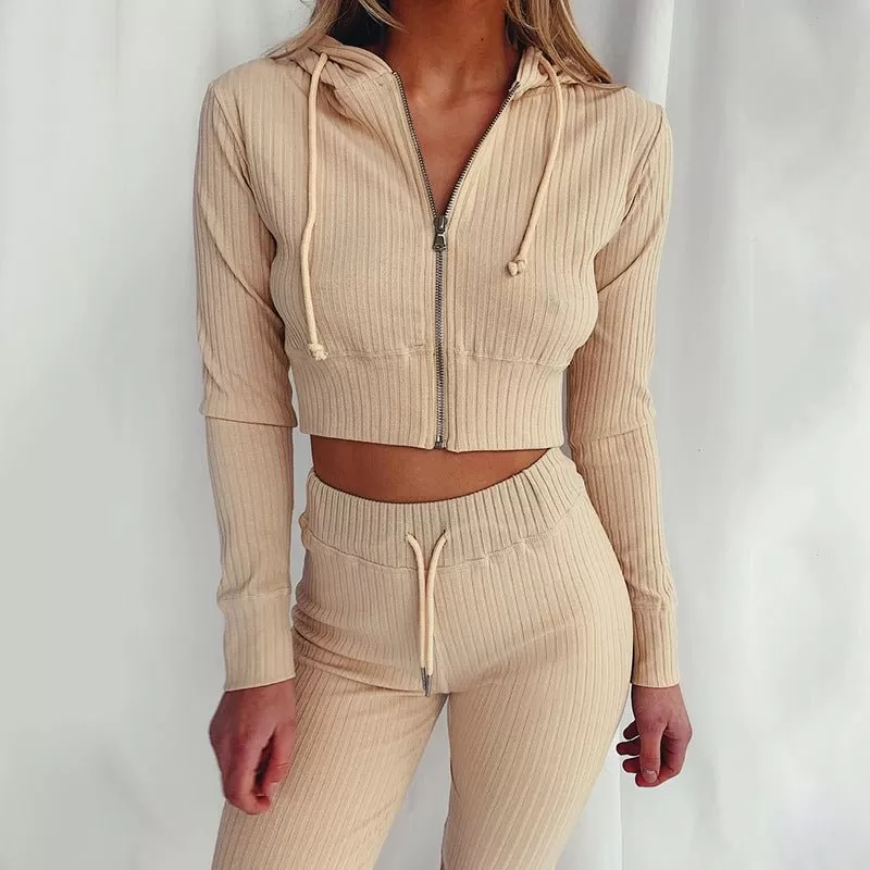 Casual Two Piece Cropped Top and Pants Set