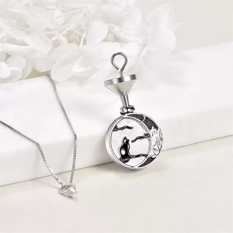 Cat Urn Necklace for Ashes Black Cat Moon Pendant as Gifts for Women