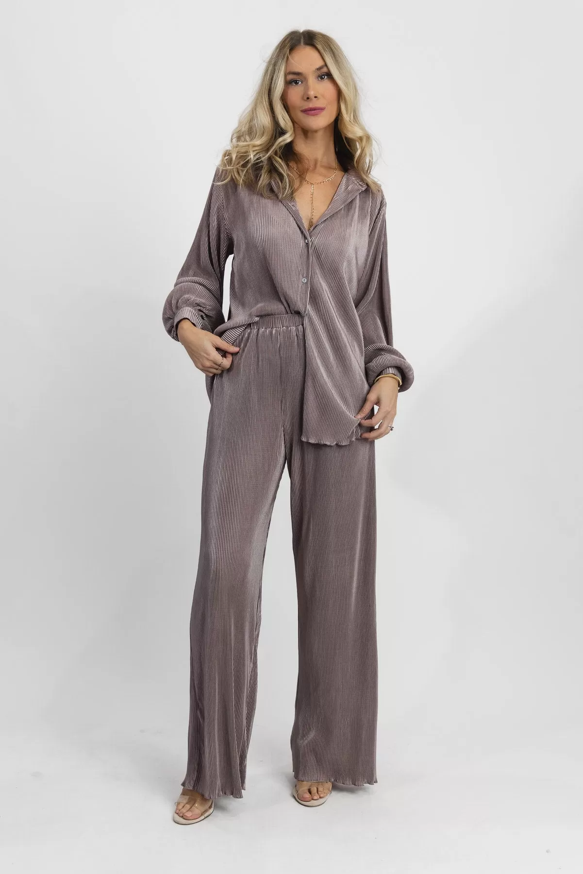 Catch Feelings Mocha Grey Plisse Set - Final Sale