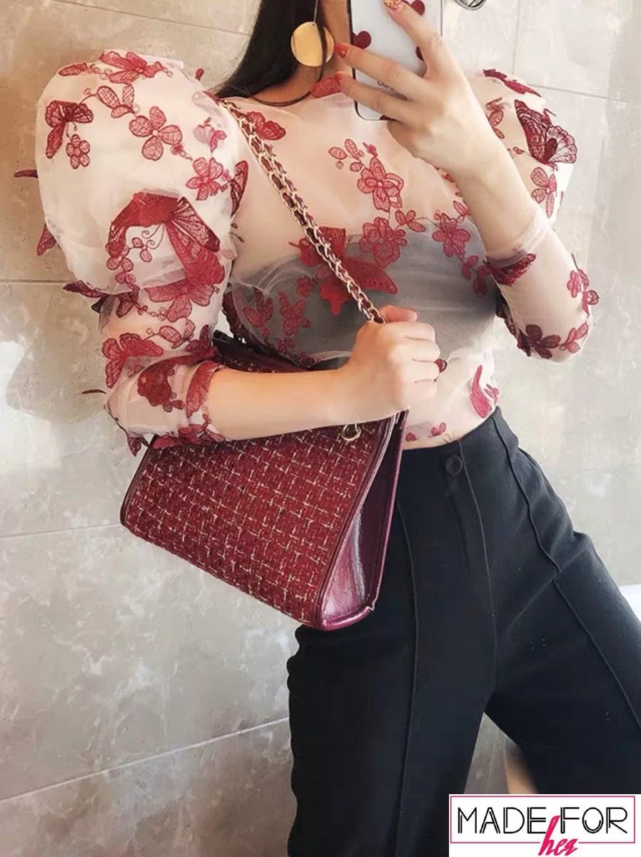 Cherry Jain In Our Butterfly Embroidered Blouse