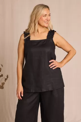 Claire Linen Summer Top in Black